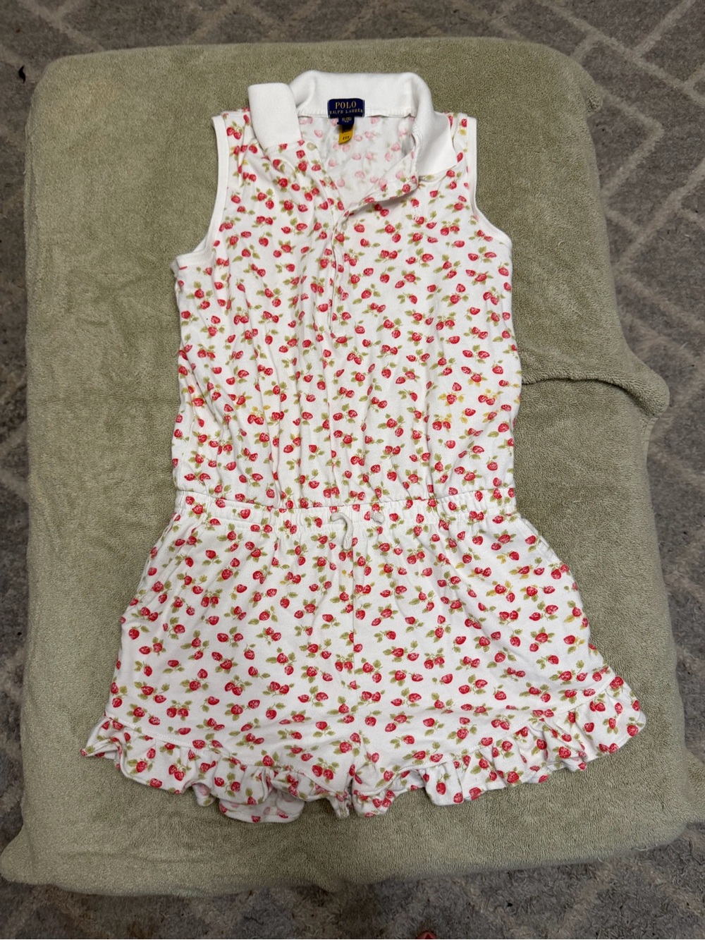 Ralph Lauren White Sleeveless Strawberry-Print Romper